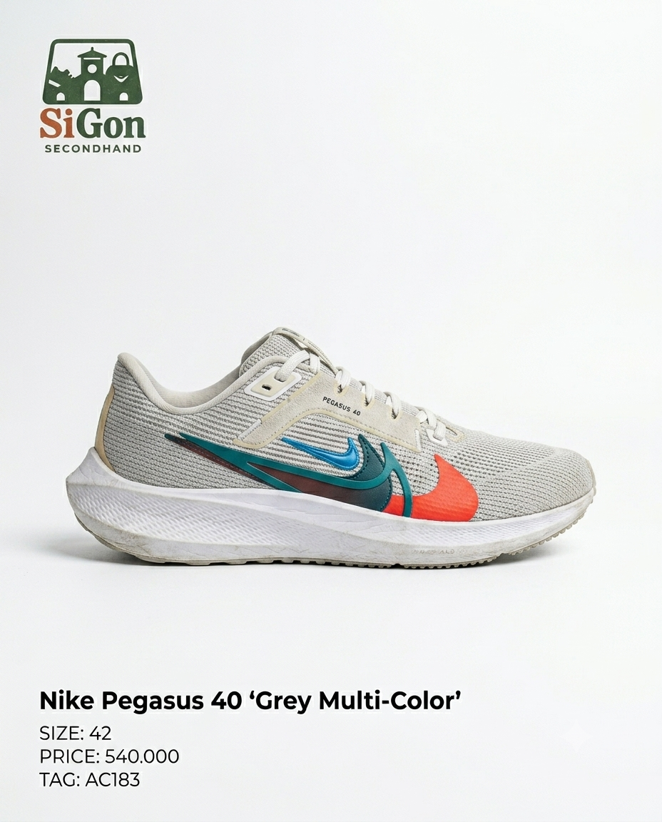 Nike Pegasus 40 "Grey Multi Color" - Size 42 - Mới 90%
