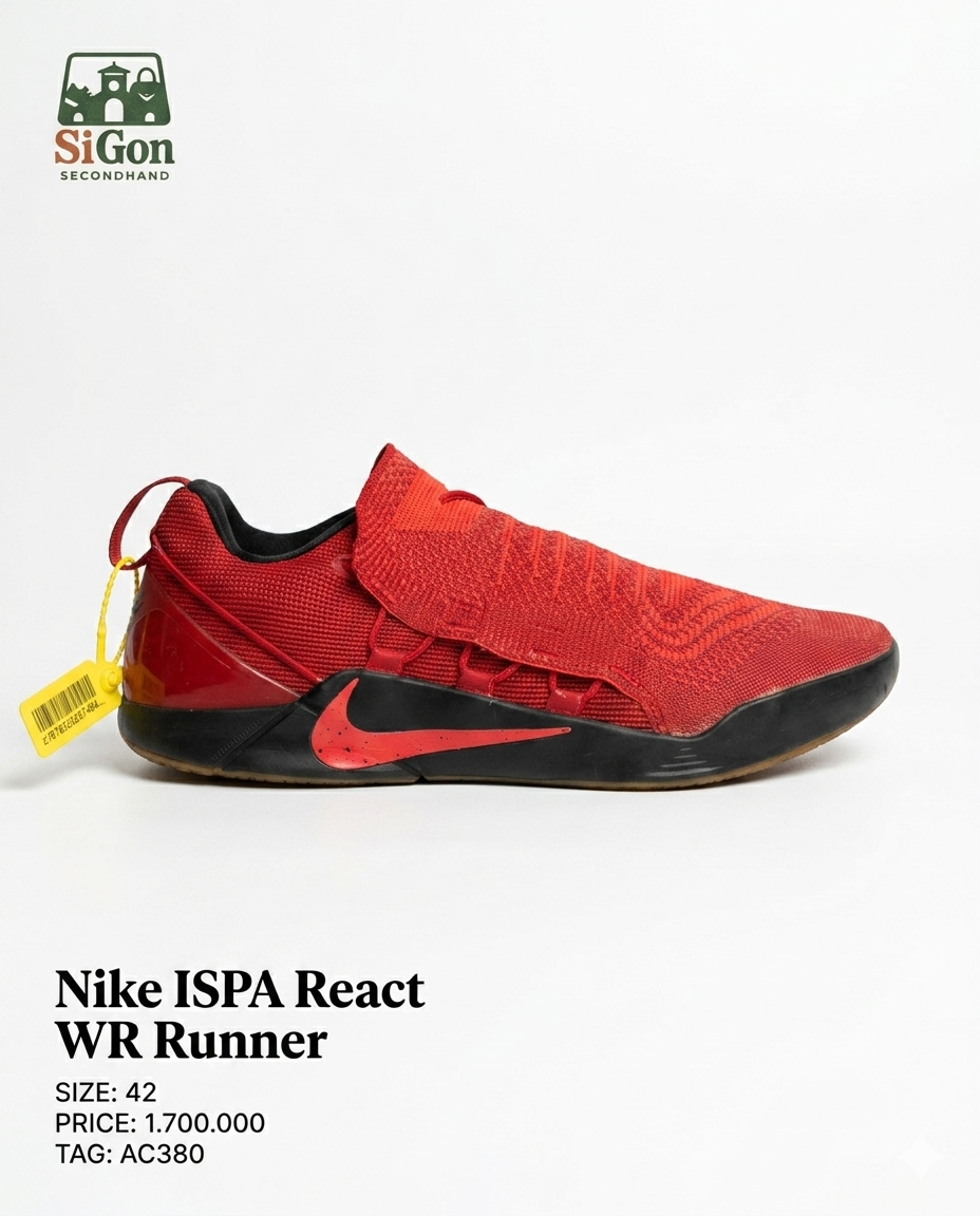 Nike ISPA React WR Runner - Size 42 - Mới 90%