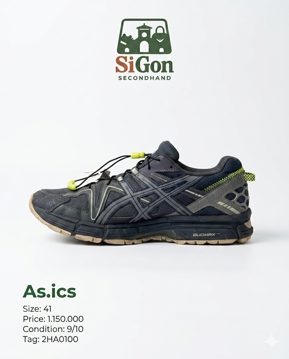 Asics Gel-Kahana 8 Dark Grey Lime - Size 41 - Độ mới 90%