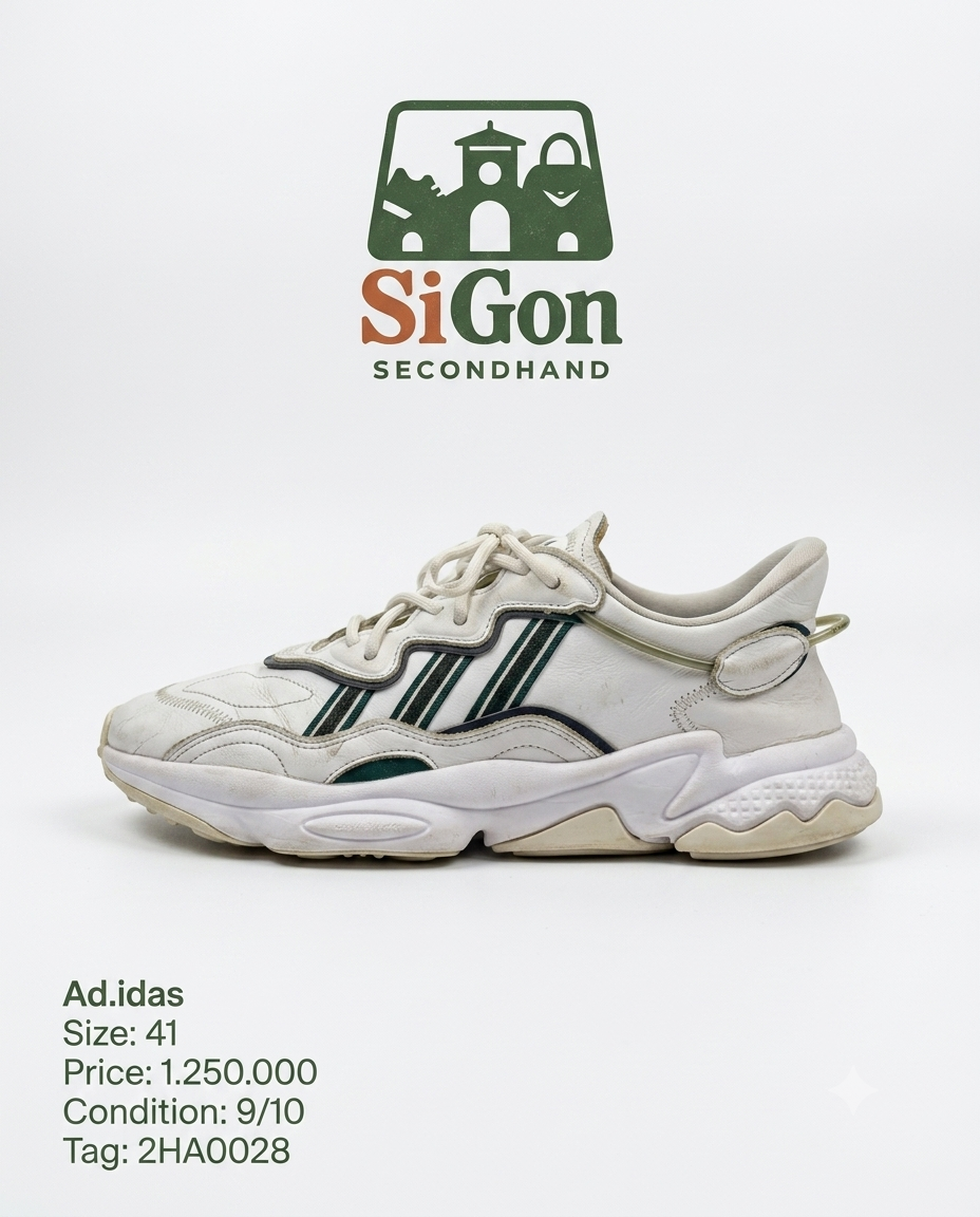 Adidas Ozweego Cloud White Collegiate Green - Size 41 - Độ mới 90%