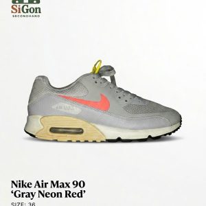 Nike Air Max 90 'Gray Neon Red' - Size 36 - Độ mới 90%