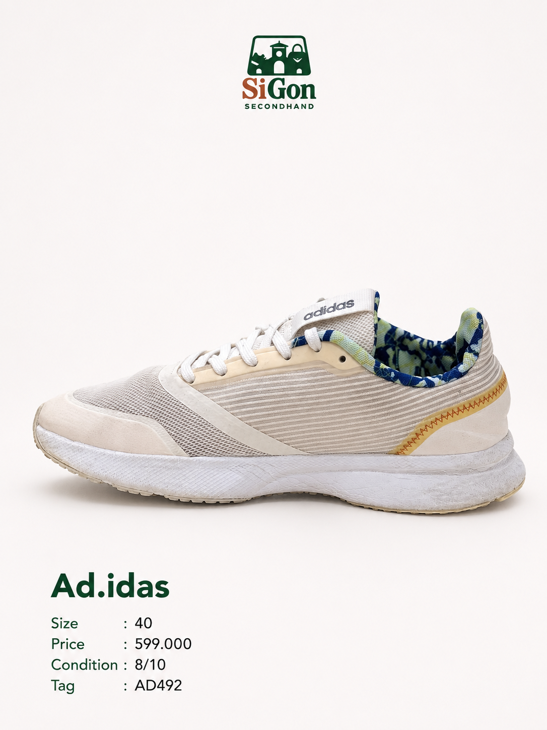 Adidas Fluidstreet Cream Blue - Size 40 - Độ mới 80%