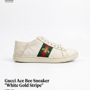 Gucci Ace Bee Sneaker "White Gold Stripe" – SIZE 36 - NEW 90%