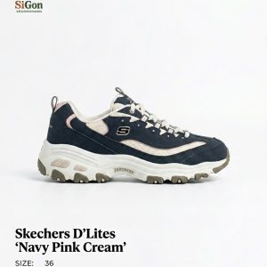 Skechers D’Lites 'Navy Pink Cream' - Size 36 - Độ mới 90%